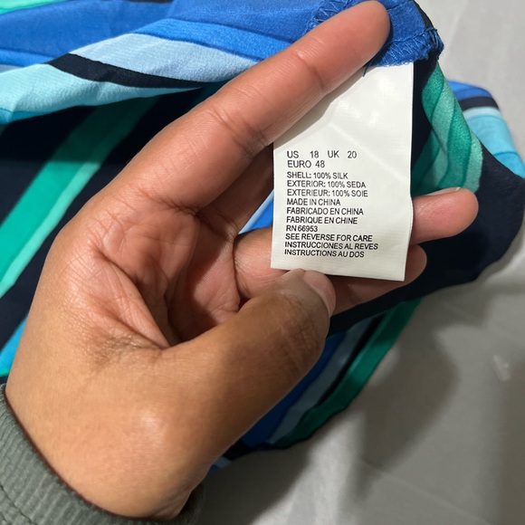 Silks By Joan Leslie" Vintage Size 18 Blue Green Striped Silk Blouse Top - Picture 4 of 5